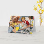 ヴィンテージのレトロの女性の広告はケーキを焼こう カード (黄色い花)