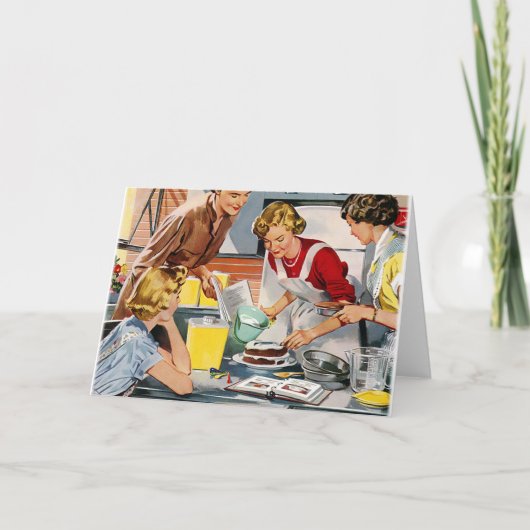 ヴィンテージのレトロの女性の広告はケーキを焼こう カード (正面)