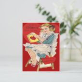 ヴィンテージのレトロの女性の料理のバレンタインカード シーズンポストカード (スタンド正面)