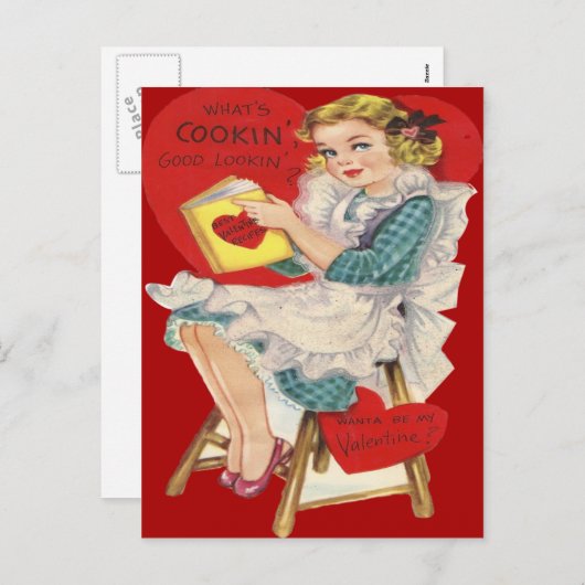 ヴィンテージのレトロの女性の料理のバレンタインカード シーズンポストカード (正面/裏面)