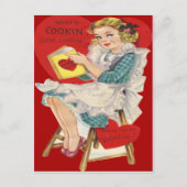 ヴィンテージのレトロの女性の料理のバレンタインカード シーズンポストカード (正面)