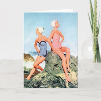 ヴィンテージのレトロの女性の水着および水泳の帽子も! カード