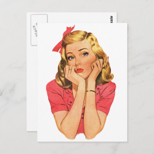 ヴィンテージのレトロの女性広告女の子「Whatever ポストカード (正面/裏面)