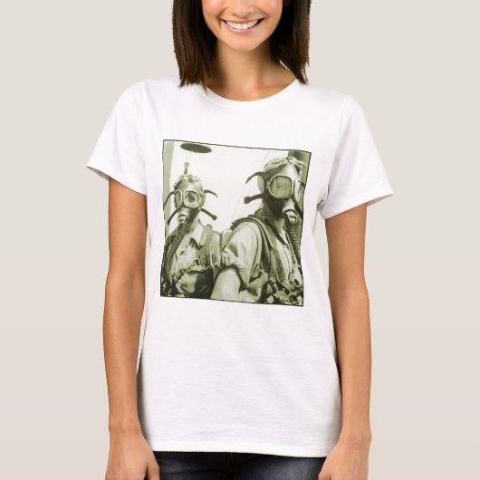 ヴィンテージのレトロの女性40sの第2次世界大戦の軍のガスマスク tシャツ (正面)
