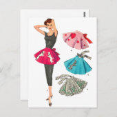 ヴィンテージのレトロの女性50sのファッションのプードルのスカートのエプロン ポストカード (正面/裏面)