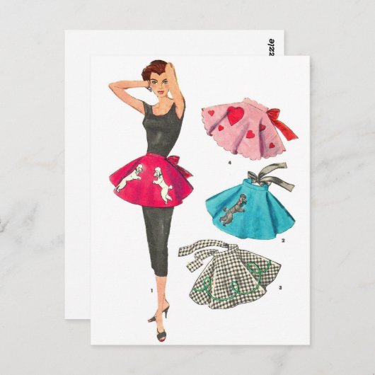 ヴィンテージのレトロの女性50sのファッションのプードルのスカートのエプロン ポストカード (正面/裏面)