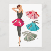 ヴィンテージのレトロの女性50sのファッションのプードルのスカートのエプロン ポストカード (正面)