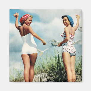 ヴィンテージのレトロの女性60sのサーフィンのビーチの女の子 マグネット