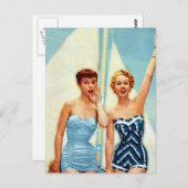 ヴィンテージのレトロの女性60sの水着はサーフします! ポストカード (正面/裏面)