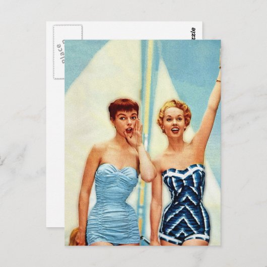 ヴィンテージのレトロの女性60sの水着はサーフします! ポストカード (正面/裏面)