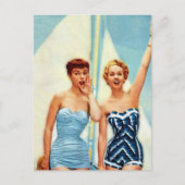 ヴィンテージのレトロの女性60sの水着はサーフします! ポストカード (正面)