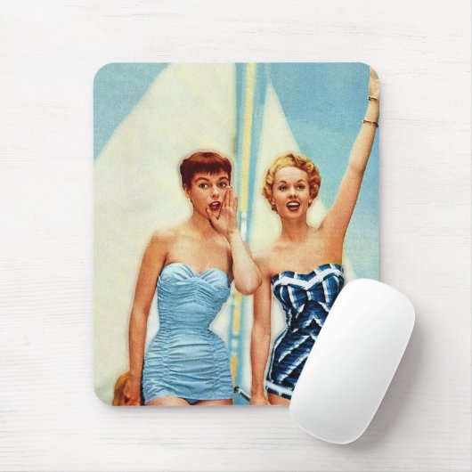 ヴィンテージのレトロの女性60sの水着はサーフします! マウスパッド (マウス)