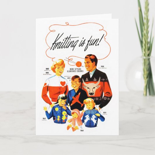 ヴィンテージのレトロの女性60sの編み物はおもしろいです! カード (正面)