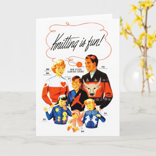 ヴィンテージのレトロの女性60sの編み物はおもしろいです! カード (黄色い花)