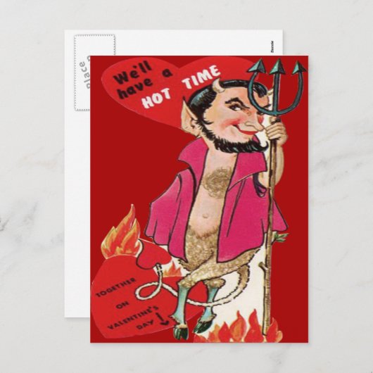 ヴィンテージのレトロの悪魔のバレンタインカード シーズンポストカード (正面/裏面)
