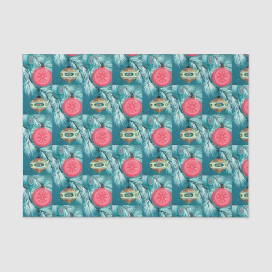 ヴィンテージのレトロの球根パターンクリスマスのティッシュ 薄葉紙 (正面)