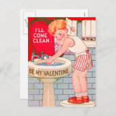 ヴィンテージのレトロの男の子のクリーニングのバレンタインカード シーズンポストカード (正面/裏面)