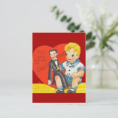 ヴィンテージのレトロの男の子及びVentriloquistのダミーのバレンタイン シーズンポストカード (スタンド正面)