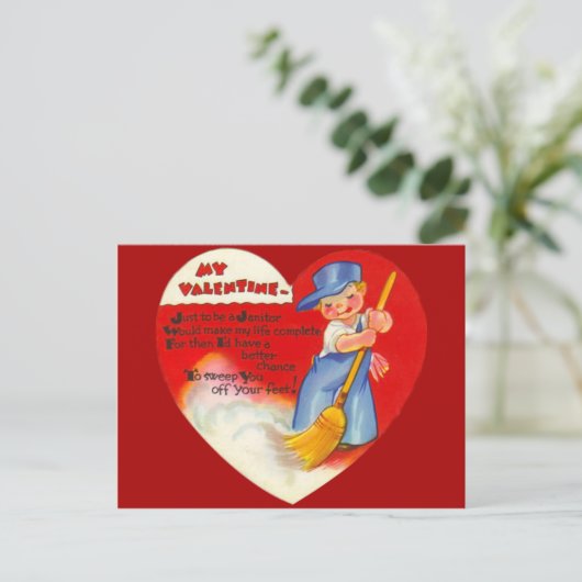ヴィンテージのレトロの管理人のバレンタインカード シーズンポストカード (スタンド正面)