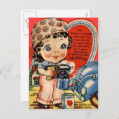 ヴィンテージのレトロの自動車整備士のバレンタインカード シーズンポストカード (正面/裏面)