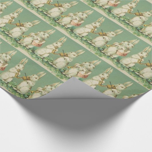 ヴィンテージのレトロの芸術のイースターのウサギのバニーのオーケストラ ラッピングペーパー (角)