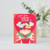 ヴィンテージのレトロの蜂のカップルのバレンタインカード シーズンポストカード (スタンド正面)