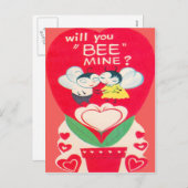 ヴィンテージのレトロの蜂のカップルのバレンタインカード シーズンポストカード (正面/裏面)