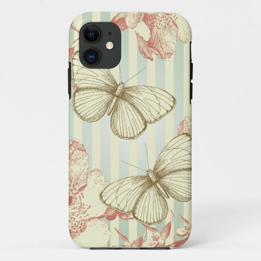 ヴィンテージのレトロの蝶および花 Case-Mate iPhoneケース (裏面)