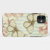ヴィンテージのレトロの蝶および花 Case-Mate iPhoneケース (裏面(横))