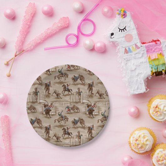 ヴィンテージのレトロの西部のロデオのカウボーイの紙皿 ペーパープレート (パーティー)