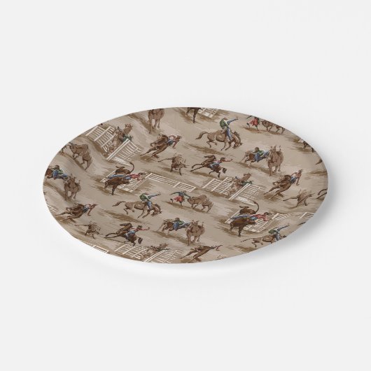 ヴィンテージのレトロの西部のロデオのカウボーイの紙皿 ペーパープレート (アングル)