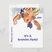 ヴィンテージのレトロの郵便はがきの招待状のびっくりパーティ インビテーションポストカード (正面/裏面)