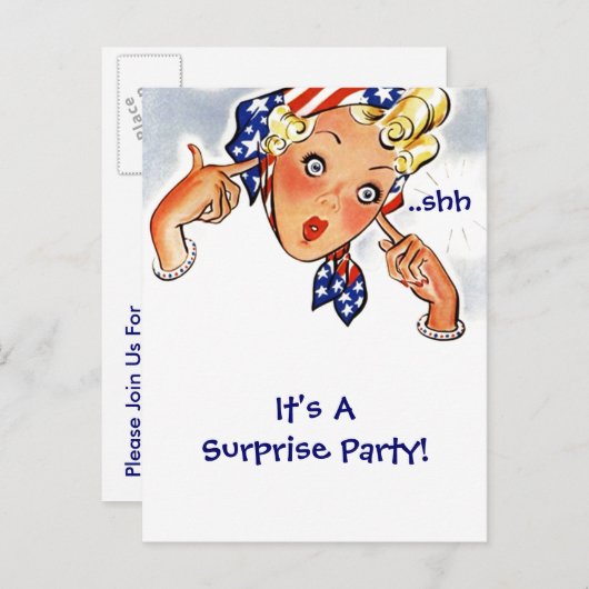 ヴィンテージのレトロの郵便はがきの招待状のびっくりパーティ インビテーションポストカード (正面/裏面)