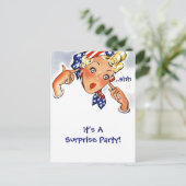 ヴィンテージのレトロの郵便はがきの招待状のびっくりパーティ インビテーションポストカード (スタンド正面)