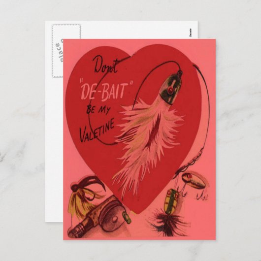 ヴィンテージのレトロの魚釣りの魅惑のバレンタインカード シーズンポストカード (正面/裏面)