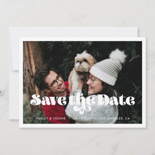 ヴィンテージのレトロスクリプト日付のフォトカードを保存 案内状 (正面)