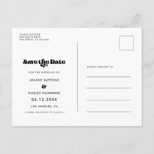 ヴィンテージのレトロスクリプト日付の写真を保存 案内ポストカード (裏面)