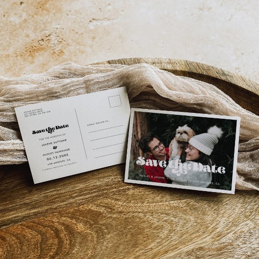 ヴィンテージのレトロスクリプト日付の写真を保存 案内ポストカード