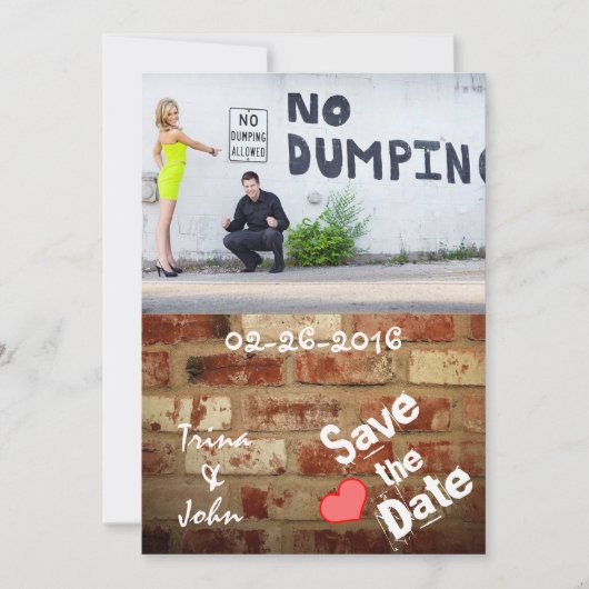 ヴィンテージのレンガ壁の落書き愛保存日付 セーブザデート (正面)