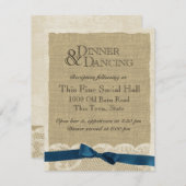 ヴィンテージのレースとネイビーのリボン付き受付カード エンクロージャーカード (正面/裏面)