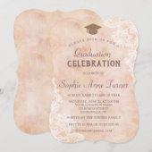 ヴィンテージのレースとバラの古い紙の卒業パーティー 招待状 (正面/裏面)