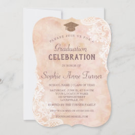 ヴィンテージのレースとバラの古い紙の卒業パーティー 招待状