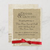 ヴィンテージのレースと赤いリボンの受付カード エンクロージャーカード (正面/裏面)