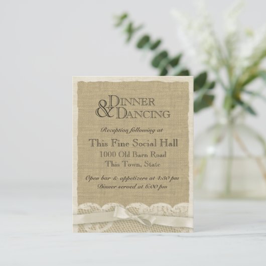 ヴィンテージのレースと麻の受付カード エンクロージャーカード (スタンド正面)