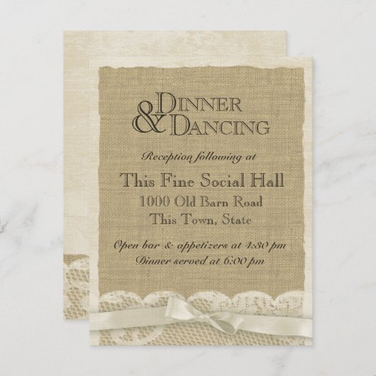 ヴィンテージのレースと麻の受付カード エンクロージャーカード (正面/裏面)