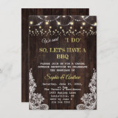 ヴィンテージのレースのひもライト 古い納屋 私たちも結婚式でＢＢＱ 招待状 (正面/裏面)