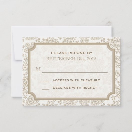 ヴィンテージのレースのような葉の秋の結婚式R.S.V.P.カード 出欠カード (正面)
