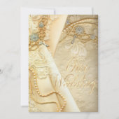 ヴィンテージのレースのウェディングドレスおよび真珠の結婚 招待状 (正面)