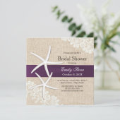 ヴィンテージのレースのヒトデの紫色のリボンのブライダルシャワー 招待状 (スタンド正面)