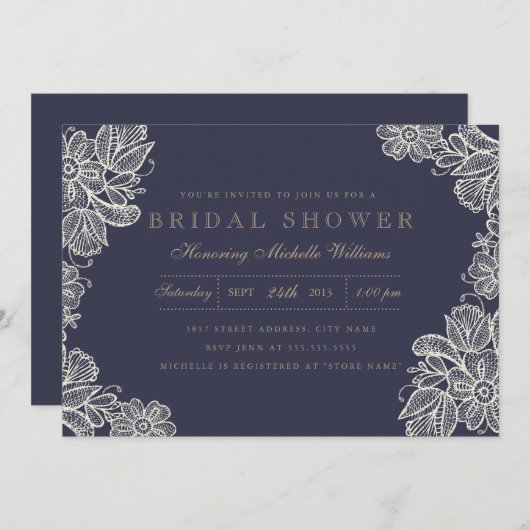 ヴィンテージのレースのブライダルシャワーの招待状 招待状 (正面/裏面)